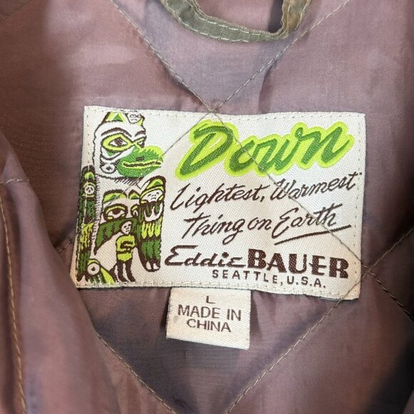 Eddie Bauer Goose Down Puffer Jacket Large Brown Quilted Outdoor Gorpcore - Picture 7 of 9